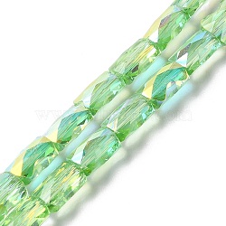 Transparent Electroplate Glass Beads Strands, AB Color Plated, Faceted, Bamboo, Light Green, 7.6x5.5~6x4mm, Hole: 1.4mm, about 72pcs/strand, 21.85''(55.5cm)(GLAA-Q099-J01-09)