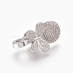 Brass Micro Pave Cubic Zirconia Magnetic Clasps, Flat Round and Butterfly, Clear, Real Platinum Plated, 27.5x16x10.5mm, Hole: 1.5mm(KK-P164-02P)