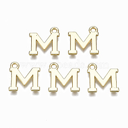 Alloy Charms, Cadmium Free & Nickel Free & Lead Free, Alphabet, Real 16K Gold Plated, Letter.M, 14x13x1mm, Hole: 1.6mm(PALLOY-Q441-025M-NR)
