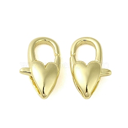 Brass Lobster Claw Clasps, Heart, Golden, 16x9x5mm, Hole: 4mm(KK-B089-23B-G)