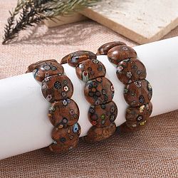 Handmade Millefiori Glass Beads Stretch Bracelets, with Synthetic Gold Sand, Saddle Brown, Inner Diameter: 2-1/4 inch(5.55cm)(BJEW-S160-01)