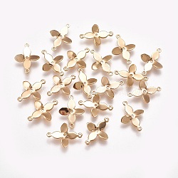 Brass Links connectors, Real 18K Gold Plated, Flower, 15x11x1mm, Hole: 1mm(X-KK-Q735-201G)