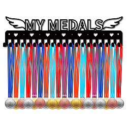 Iron Medal Holder Frame, 20 Hooks Medals Display Hanger Rack, with Screws, Black, Medal, 100x400mm, Hole: 5mm(ODIS-WH0028-105)