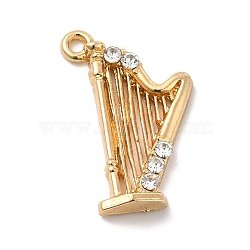 Rack Plating Alloy Rhinestone Pendants, Cadmium Free & Nickel Free & Lead Free, Musical Instruments Charms, Golden, 23.5x13.5x3.5mm, Hole: 1.6mm(ALRI-M006-09G)