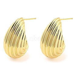 Rack Plating Brass Shell Shape Stud Earrings, Long-Lasting Plated, Lead Free & Cadmium Free, Real 18K Gold Plated, 28x15mm(EJEW-K245-30G)