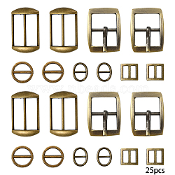 25Pcs 5 Styles Alloy Slide Buckles, Mixed Shapes, Antique Bronze, 8.7~30x8~22x1~5mm, 5pcs/style (FIND-YW0009-96AB)
