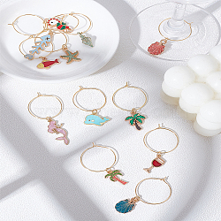12Pcs 12 Styles Alloy Enamel Wine Glass Charms, Brass Wine Glass Charms Ring, Mixed Shapes, Mixed Color, 45~65mm, 1pc/style(AJEW-LP00011)