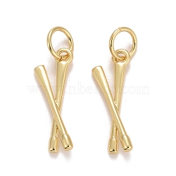 Rack Plating Real 18K Gold Plated Brass Pendants, with Jump Rings, Long-Lasting Plated, Lead Free & Cadmium Free, Drumstick, Golden, 19.5x6x1.5mm, Jump Ring: 6x0.5mm, 4.5mm Inner Diameter.(KK-E271-02G)