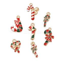 Christmas Theme Alloy Enamel Pendants, Light Gold, Candy Cane, 18~23x8~15x1.3~3mm, Hole: 1.6~2.4mm, 7pcs/set(FIND-M039-01F)