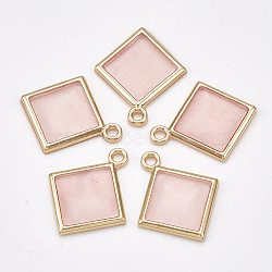 Alloy Pendants, with Epoxy Resin, Rhombus, Light Gold, Pink, 23x19x2mm, Hole: 2mm(X-PALLOY-S122-08C)