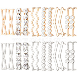 12 Pairs 12 Style Alloy Shoe Lace Decoration, Shoelace Charm, with Plastic Imitation Pearl & Crystal Rhinestone, Platinum & Golden, 5~9.5x38~41x1.5~7mm, Hole: 4~5mm, 1 pair/style(FIND-GO0001-09)