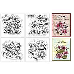4Pcs 4 Styles PVC Stamp, for DIY Scrapbooking, July Lotus, 55x55mm, 1pc/style(DIY-WH0487-0042)
