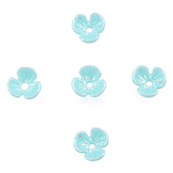 Resin Imitation Pearl Bead Caps, 3-Petal, Flower, Turquoise, 6x6x3mm, Hole: 1mm