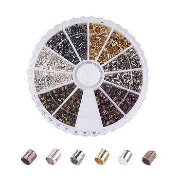 1 Box 6 Colors Brass Crimp Beads, Tube, Cadmium Free & Nickel Free & Lead Free, Mixed Color, 3x3mm, Hole: 2~2.5mm, about 420pcs/box