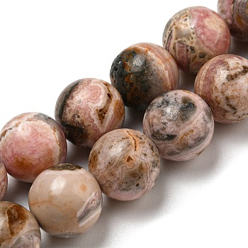 Natural Rhodonite Beads Strands, Round, 10mm, Hole: 0.8mm, about 38pcs/strand, 15.08~15.16''(38.3~38.5cm)