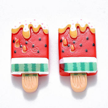 Resin Cabochons, Ice Lolly with Watermelon, Imitation Food, Red, 27x13x6mm