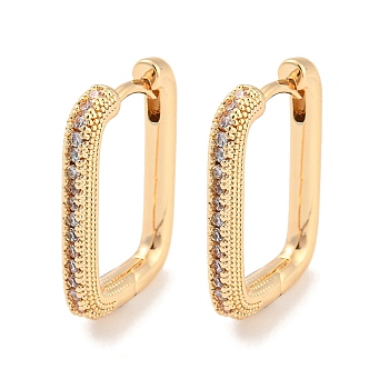 Brass with Cubic Zirconia Hoop Earrings, Rectangle, Light Gold, 18x2.5mm