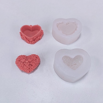 Valentine's Day Theme DIY Candle Food Grade Silicone Molds, Handmade Soap Mold, Mousse Chocolate Cake Mold, Heart Box, White, 59x70x29mm, Inner Diameter: 42x27mm, 54x41mm