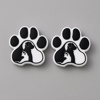 Paw Print Food Grade Eco-Friendly Silicone Beads, Chewing Beads For Teethers, DIY Nursing Necklaces Making, Black, 28x27x8mm, Hole: 2.5mm