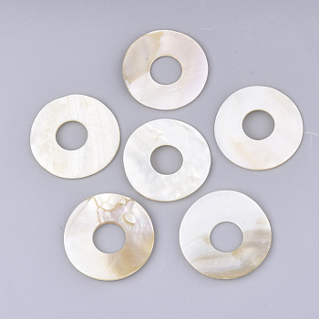 Freshwater Shell Beads, Large Hole Beads, Donut, Seashell Color, 40~41x2.5~4mm, Hole: 15mm