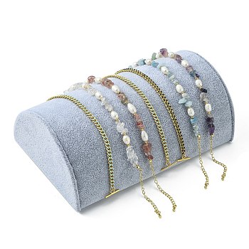 Wooden Half Round Jewelry Bracelet Displays, Covered with Velvet, Half Moon Bracelet Display Ramp, Gainsboro, 21x12x7cm
