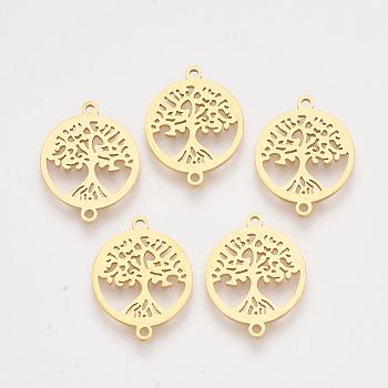 201 Stainless Steel Links connectors, Flat Round with Tree of Life, Golden, 19.5x15x1mm, Hole: 1.2mm
