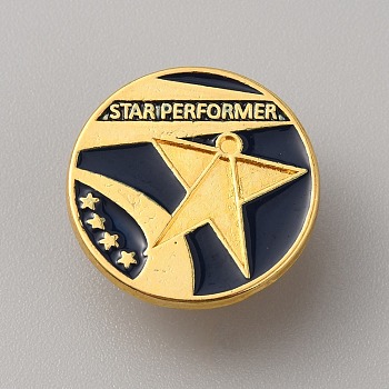 Positive Reward Encourating Word Star Performer Enamel Pin, Golden Zinc Alloy Star Badge for Backpack Clothes, Midnight Blue, 20.5x1.5mm