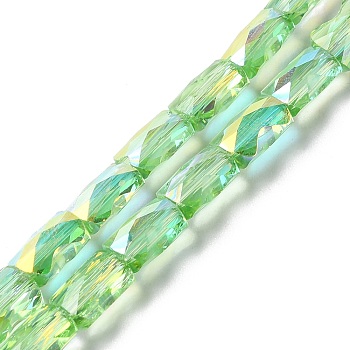 Transparent Electroplate Glass Beads Strands, AB Color Plated, Faceted, Bamboo, Light Green, 7.6x5.5~6x4mm, Hole: 1.4mm, about 72pcs/strand, 21.85''(55.5cm)