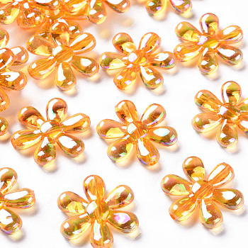 Transparent Acrylic Beads, AB Color, Flower, Orange, 25x4.5mm, Hole: 1.6mm, about 375pcs/500g