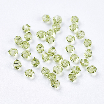 Imitation Austrian Crystal Beads, Grade AAA, Faceted, Bicone, Yellow Green, 3x3mm, Hole: 0.7~0.9mm