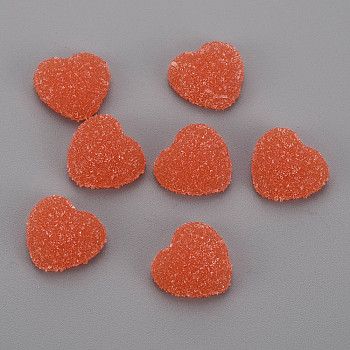 Transparent Clear Epoxy Resin Cabochons, Heart, Orange Red, 16x17x6mm