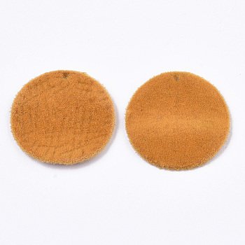Flocky Alloy Pendants, Flat Round, Orange, 30x2.5mm, Hole: 1.8mm
