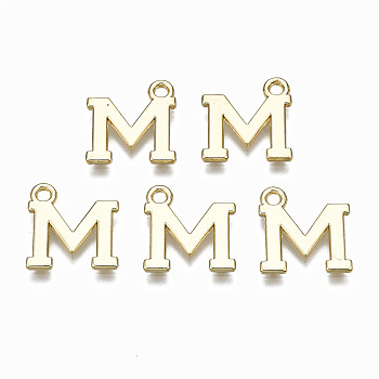 Alloy Charms, Cadmium Free & Nickel Free & Lead Free, Alphabet, Real 16K Gold Plated, Letter.M, 14x13x1mm, Hole: 1.6mm