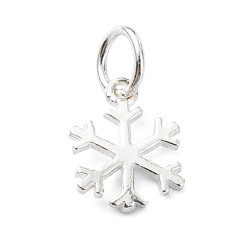 925 Sterling Silver Christmas Snowflake Charms, with Jump Rings, Silver, 11x8x1mm, Hole: 4mm