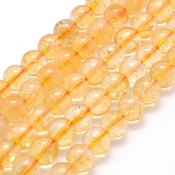 Natural Citrine Beads Strands, Round, Dyed & Heated, 8mm, Hole: 1mm, about 44pcs/strand, 15.7 inch(40cm)