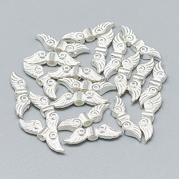 925 Sterling Silver Beads, Wing, Silver, 4x14x2.5mm, Hole: 1mm