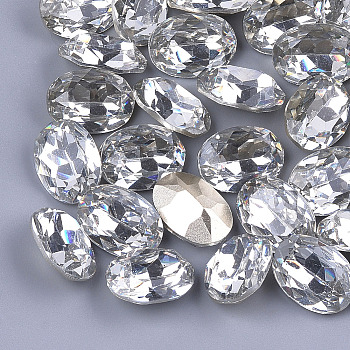 Pointed Back Resin Rhinestone Cabochons, Back Plated, Faceted, Oval, Crystal, 13.5~14x9.5~10x6mm, about 200pcs/bag