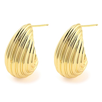 Rack Plating Brass Shell Shape Stud Earrings, Long-Lasting Plated, Lead Free & Cadmium Free, Real 18K Gold Plated, 28x15mm