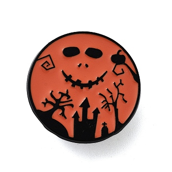 Halloween Theme Black Alloy Brooches, Enamel Pins, Moon, 23.5x1.5mm
