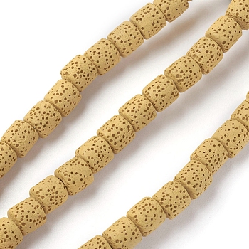 Natural Lava Rock Beads Strands, Dyed, Column, Gold, 8~8.5x8~8.5mm, Hole: 2mm, about 46 pcs/Strand, 15.35 inch(39 cm)