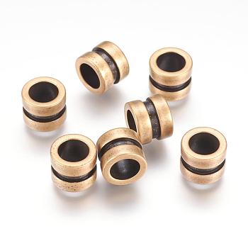 304 Stainless Steel Beads, Column, Grooved Beads, Antique Bronze, 10x8mm, Hole: 6.5mm