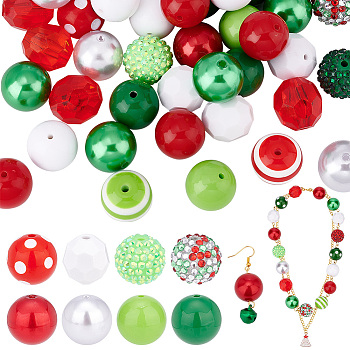 Elite 1 Set Mixed Style Acrylic and Resin Beads, Round, Red, 17.5~20x18~20mm, Hole: 2.5~3.5mm, 50pcs/set