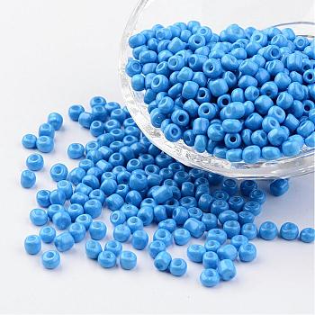 6/0 Baking Paint Glass Seed Beads, Dodger Blue, 4~5x3~4mm, Hole: 1~2mm, about 427pcs/50g