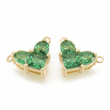 Real Gold Plated Green Heart Brass+Cubic Zirconia Charms