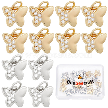 Mixed Color Clear Butterfly Brass+Cubic Zirconia Pendants