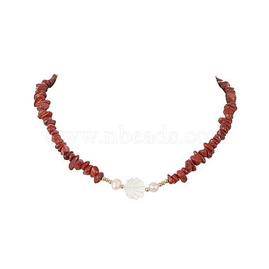 Natural Mixed Gemstone & Pearl & Shell Beaded Chains Necklace(NJEW-JN04346)-3