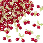 60Pcs Cherry Acrylic & Glass Pendants, with Brass Findings and 304 Stainless Steel Jump Rings, Red, 17.6mm(PALLOY-WH00017)