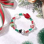 Electroplate Glass Beaded Stretch Bracelets, Handmade Lampwork Beaded Bracelets for Men Women, Snowman & Heart & Gift, Colorful, Inner Diameter: 2 inch(5cm)(BJEW-MZ00195)