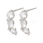 Flat Round Brass Micro Pave Clear Cubic Zirconia Stud Earring Findings, Lead Free & Cadmium Free & Nickel Free, with Loop, Platinum, 14x4mm, Hole: 1mm, Pin: 11.5x1mm(KK-F921-10P)