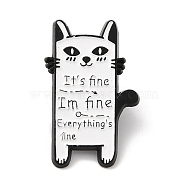 Cat with Word Enamel Pins, Electrophoresis Black Alloy Badge for Backpack Clothes, White, 30x19x1.5mm(JEWB-G023-03D)